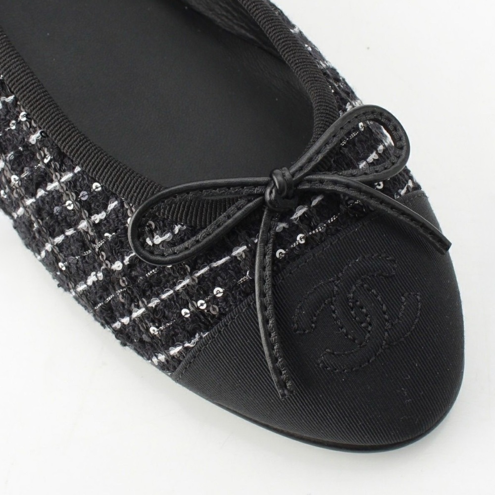 CHANEL New 2025 Interlocking CC Logo Ballet Flats / Size EU 38 / Tweed - Picture 6 of 15
